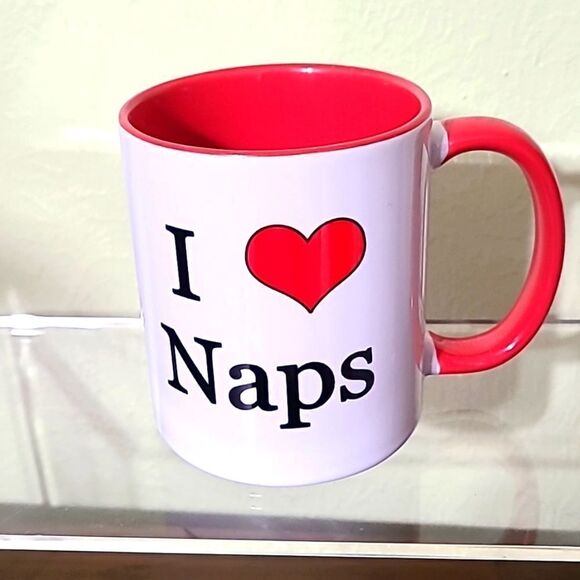 Coffee Mug, I ❤️ Naps, Red & White - Picture 1 of 3